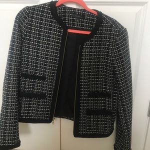 Ann Taylor black and white tweed jacket
